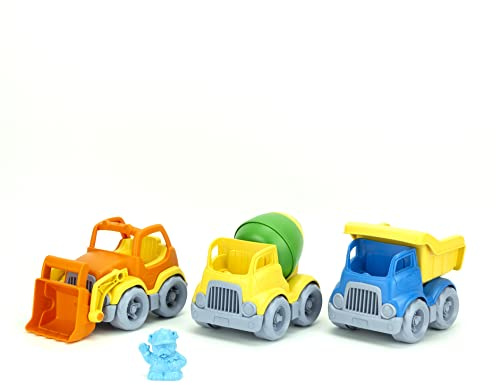 Green Toys Construction Vehicle Includes Scooper, Dumper, Mixer, 1 Character- 3 Pack - 4C