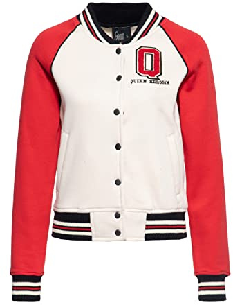 Queen Kerosin Dam college sweatjacka | Varsity jacka | Vintage stil | Sweatjacka | Baseballjacka | Rockabella Qk, röd, S