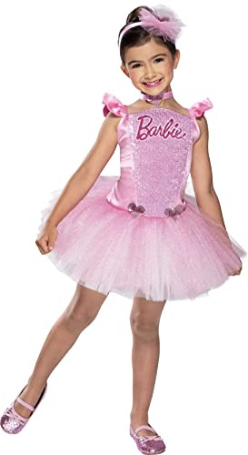RUBIE'S Barbie Officiel - Déguisement Barbie Ballerine Sequins pour Enfants - Taille 9-10 ans - Costume avec Robe Tutu de Ballerine Rose, Bandeau pour les Cheveux et Collier