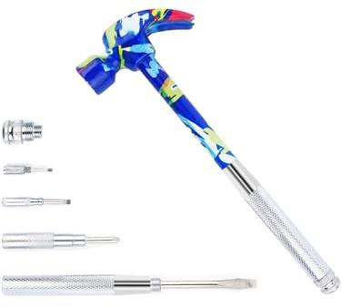 6-in-1 Multifunctional Flower Hammer with Screwdriver Tool Set, Anti-Corrosion and Anti-Rust with Slotted and Nut Driver Garden Tools Nail Puller & Claw Mac, Thanksgiving Christmas Gift(blue)