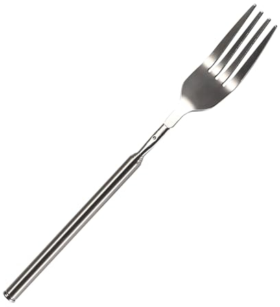 Leopacat Forchetta Telescopica,Posate Forchetta Estensibile con Manico Lungo in Acciaio Inossidabile Retrattile Utensili per Cucina Barbecue Cena Frutta Dessert Fonduta Salsicce22~64 cm