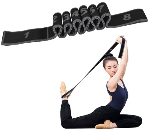 Banda de Estiramiento de Yoga, Bandas Elasticas Fitness de Resistencia Yoga Cinturon con 8 Anillos para Pilates, Gimnasia, Entrenamiento de Danza Física (Gris)