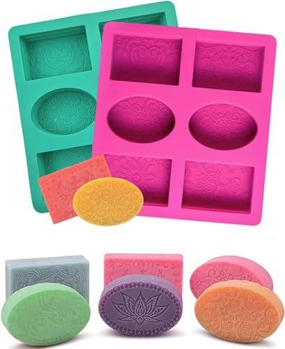 Silikon Seifenformen, Seifenformen, 2 Stück Seifenformen, 6 Hohlräume Silikonformen, Ovale und Rechteckige Silikonformen für DIY Seife, Schokolade, Kuchen, Backen, Biederverwendbare