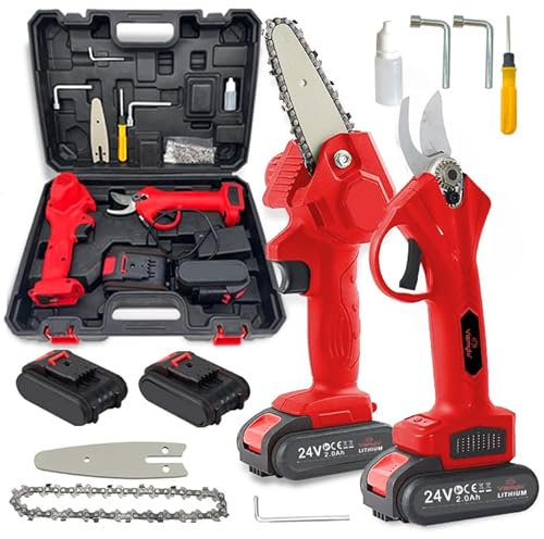 Kit Cesoia Potatura + Mini Sega Elettrica 4 Pollici, 2 Batterie 2mh, Valigetta, Caricabatterie, Motore 1500W, Taglio Rami 30mm, Potatore Professionale Giardinaggio Taglia Legna e Siepi