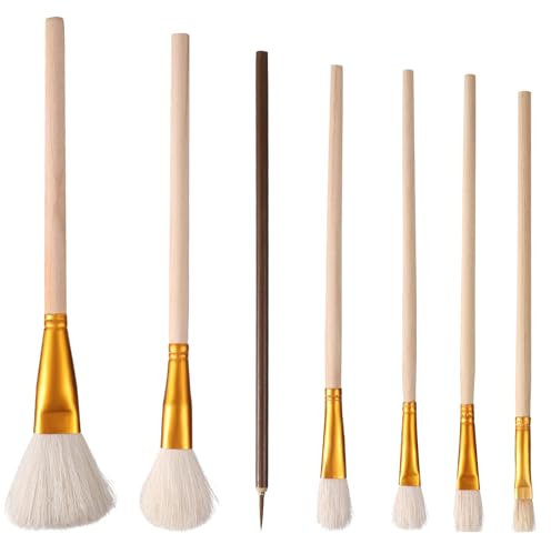 7uds Pinceles Esmalte Cerámica, Mango Largo Madera, Juego Herramientas Pintura Artística para Acrílico Acuarela y Entusiastas