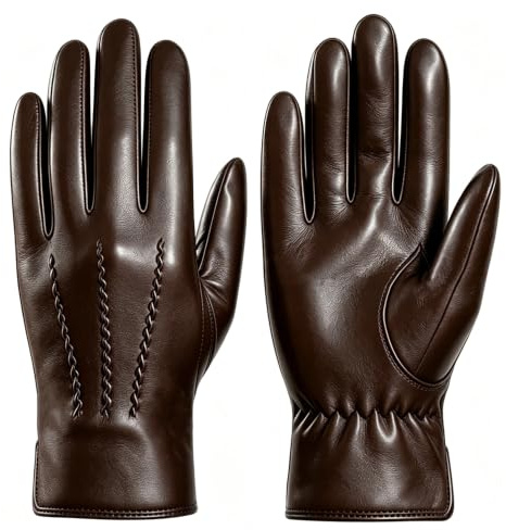 Harssidanzar Guantes de piel hombre Forro de cachemira guantes cuero hombre GMEU006