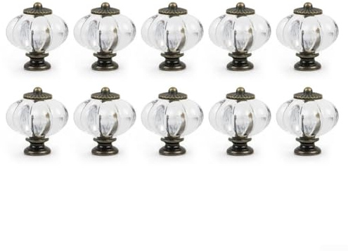 Lot de 10 boutons de placard transparents en forme de citrouille vintage pour portes, placards, tiroirs, commode, placard, meubles de cuisine ou chambre d'enfant
