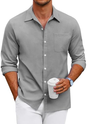 COOFANDY Hemd Herren Langarm Freizeithemd Regular Fit Oxford Hemd Business Oberhemd Button Down Hemden mit Brusttasche Einfarbig Dunkelgrau Meliert XL