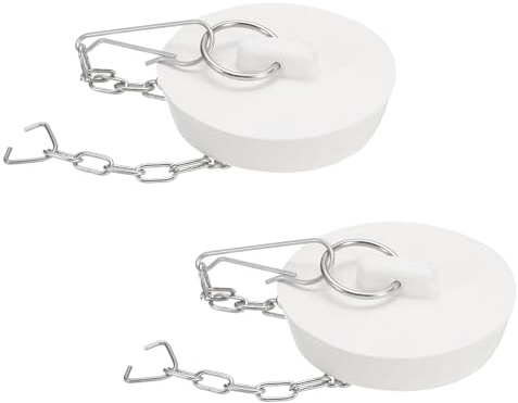 sourcing map 2 tappi per vasca da bagno, in gomma, 53-55 mm, tappo di scarico per lavello da cucina, tappo di scarico del bagno con anello di trazione e catena in acciaio inossidabile, bianco
