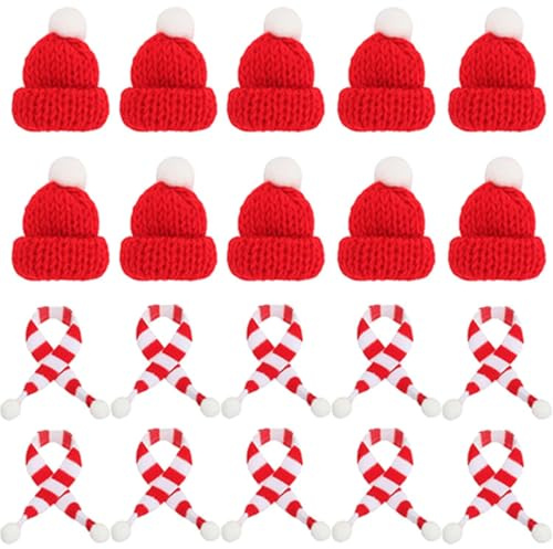 20 Pièces Mini Chapeaux de Noël en Tricot pour DéCoration de Noël, Bonnet de Noel Mini Foulard de Noël, Bonnet de Poupée pour Bricolage Accessoires de Poupée, Fête de Noël Ornements D'Arbre de Noël