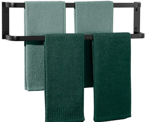 Mooche Black Towel Rail Wall Mounted, Double Towel Rail, 60CM Bathroom Towel Holder, SUS304 Stainless Steel Towel Holder Towel Bar for Kitchen Bathroom, Matte Black Finished