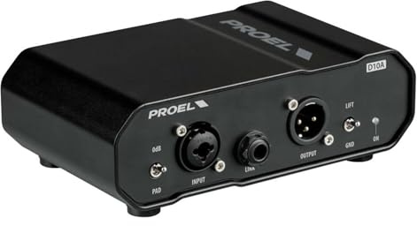 Proel D10A - Scatola di iniezione diretta attiva, amplificatore a basso rumore, Nero