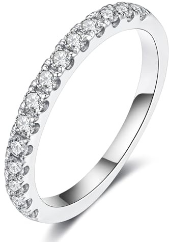IMOLOVE Lab Grown Diamond Wedding Bands for Women, 0.42 Carat Eternity Rings in 18K White Gold Plated Sterling Silver Size 6
