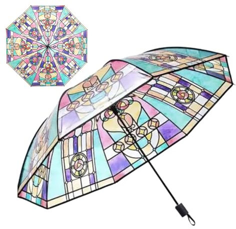 Stained Glass Umbrella | Parapluie Automatique En Verre Teinté Peint À La Main | Parapluie Transparent de 39 Pouces de Diamètre | Parapluie Fourre-tout Esthétique Vintage pour Femmes et Filles