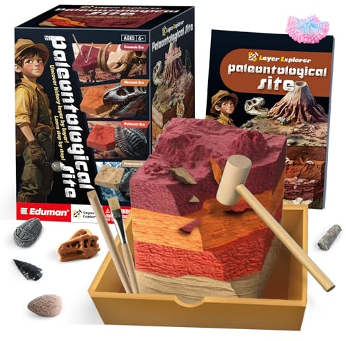 EDUMAN Paläontologie Fossilien Ausgrabungs-Set für Kinder – Entdecke 4 Erdzeitalter mit Fossilien & Mineralien – Archäologie Spielzeug ab 6 Jahren, STEM Lernspielzeug, fossilien ausgrabungsset kinder