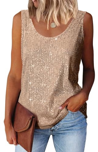 Suncife Top da Donna Senza Maniche con Paillettes Top Scintillanti, Oro, XL