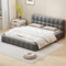 Polsterbett Bubble Bett 160x200 cm, Doppelbett mit Kopfteil, Jugendbett Bettgestell mit Lattenrost und Rückenlehne, Bodenbett Rückenlehne Bett, Flachbett Gästebett, Ohne Matratze, Leinen, Grau