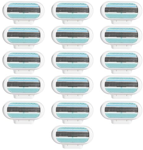 16 Stück Rasierklingen kompatibel mit Gillette Venus Smooth Rasierklingen Damen Ersatzklingen Damenrasierer 3-Klingen-Rasierer von Schutzkissen Umgebener Körperkonturen blau