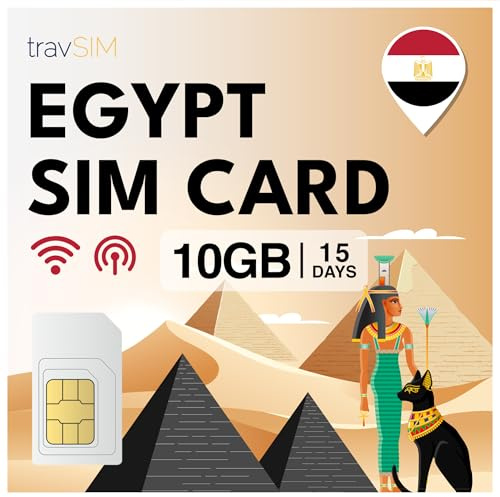 travSIM Ägypten Daten SIM Karte | 10GB 4G/LTE Internet | Prepaid SIM für Ägypten Reise | Daten-SIM nur Internet | 15 Tage gültig