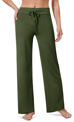 VALANDY Creamlush Wide Leg Pants Woman Drawstring Pajamas Lounge Pants Loose Comfy Sleepwear Casual Yoga Olive