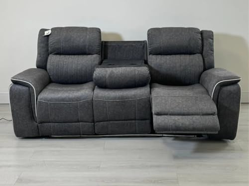 Hannah Electric Recliner 3+2 Sofa Set With Cupholders – 3+2 Seater – Soft Grey Micro Fabric – LED Lights & USB Ports (3 Seater)