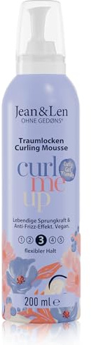 Jean & Len Mousse Bouclante pour des boucles définies et rebondies, contrôle les frisottis, avec Vitamine E & Panthénol, méthode Curly Girl, sans parabènes ni silicones, végane, 200 ml
