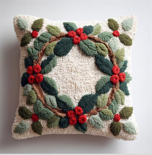 Taxpy Animal Latch Hook Cushion Kit, Christmas Wreath Knitting Kits Cushion, 43X43Cm/17X17 Inch Rug Making Kit for Starters, Latch Hook Kits for Beginners Adults Or