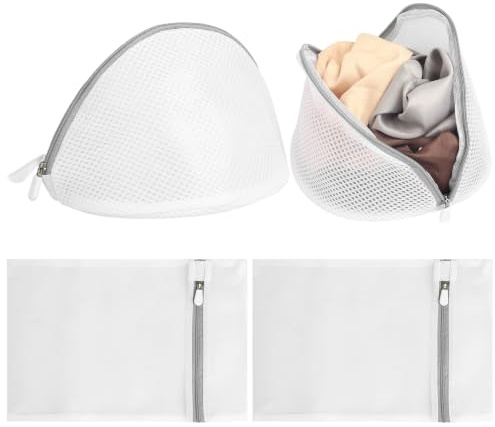 2 Pcs Bolsa para Lavar Ropa Interior en Lavadora y 2 Pcs Bolsas Lavadora Ropa Delicada, Bolsas para Lavadoras con Cremallera para sujetadores y calcetines (2 diseños)