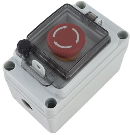 Tosuny Botón de Parada de Emergencia con Caja Interruptor de Botón de Apagado a Prueba de Agua IP67, Interruptor de Seguridad con Cabeza de Seta Roja para Interiores Industriales Al Aire Libre