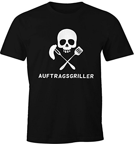 MoonWorks Herren T-Shirt Auftragsgriller Funshirt Grill Shirt BBQ Funshirt Skull Totenkopf schwarz L