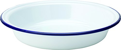 Utopia Eagle Enamel Pie Plate 8.6 / 22cm - Set of 6 - Baking Plate, Deep Pie Dish, White with Blue Trim