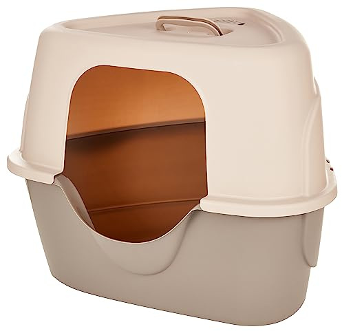 Amazon Basics Cat Litter Box with Lid, No-Mess, Spacious Enclosed Design with Odor Control, Easy Access, Stain Resistant, 26 x 23 x 20, Charcoal