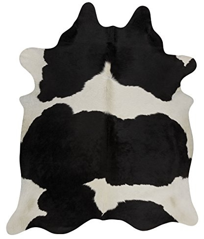 rodeo Alfombra de piel de vaca auténtica, decoración occidental de primera calidad, piel de vaca brasileña natural para sala de estar, dormitorio y cabina rústica, varios colores (negro y blanco, XL)
