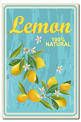 Cartel de Chapa de Limón de CREATCABIN Cartel de Chapa de Metal Vintage con Frutas Frescas Hierro Retro Pintura para el Hogar Bar Cafetería Cocina 8 x 12 pulgada