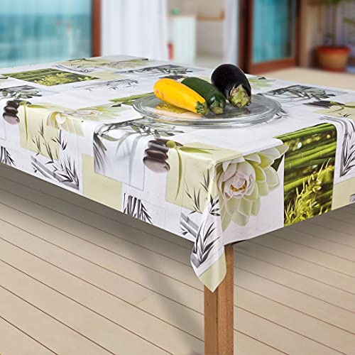 laro Wachstuch-Tischdecke Abwaschbar Garten-Tischdecke Wachstischdecke PVC Plastik-Tischdecken Eckig Meterware Wasserabweisend Abwischbar, Muster:Blumen Weiss-grün, Größe:100x140 cm