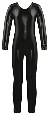 CHICTRY Body da Ginnastica Artistica Bambina Metallico Jumpsuit Body da Balletto Vestito Danza Classica Bodysuit a Manica Lunga Ballerina Tuta Sportiva Pagliaccetto Tutine Nero 12 anni