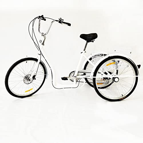 SHZICMY trehjuling för vuxna 60 cm vit cykel för seniorer hopfällbar trike bike cykling med shoppingkorg vikbar trehjuling 3-hjulingar cykel