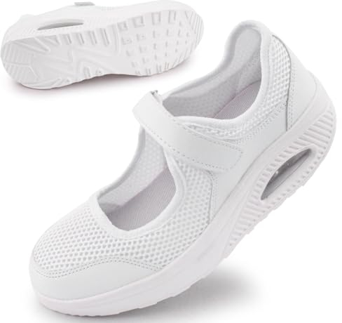 Git-up Damen Walking Schuhe mit Klettverschluss Atmungsaktives Vermascht Krankenschwester Schuhe Leichtes Memory Schaum Luftkissen Sneaker, Weiß 40