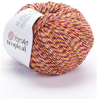 YarnArt Tropical Yarn - Variegated Fine Cotton Yarn, 50g/174yds, Soft, Amigurumi, Crocheting, Turkish, 55% Cotton - 45% PAC (Poliacrylic) - (613)