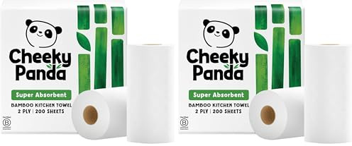 Cheeky Panda Bamboo Kitchen Roll | 2 Rolls | Naturally Strong & Absorbent Plastic-Free Paper Towels (Pack of 2)