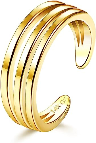Roheafer 14K Gold Gefüllter Zehenring Einstellbar für Frauen - Dünnes Offenes Band für Sommer Strand Fußschmuck Set