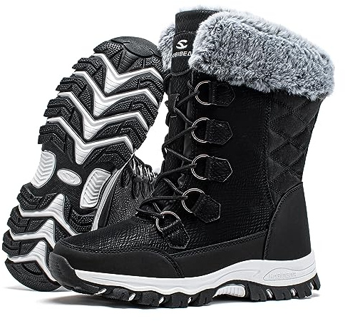 HOBIBEAR Boys Kids Snow Boots Slip on Waterproof Warm Outdoor Winter Shoes(Black-Size 10.5 Little Kids)