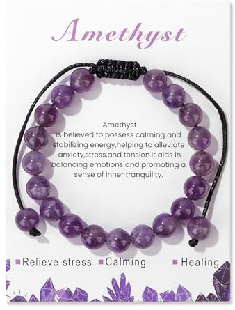 Lit Wall Amethyst Bracelet 8mm Handmade Adjustable Purple Beaded Healing Crystal Bracelet for Women