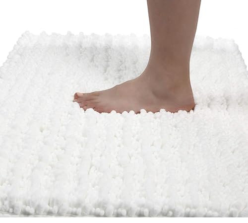 Yimobra Chenille Badematte rutschfest - Weicher Badvorleger Maschinenwaschbar - Mikrofaser Absorbent Badteppich, für Dusche und Badezimmer, 51 x 81 cm, Helles Weiß