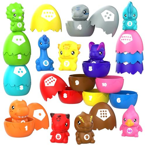 TOPRCBOXS Dinosaur Egg Toys for Kids Aged 1 2 3 Year Olds, Finger Puppets for Toddlers, 20Pcs, Colorful Dinosaur Figures, Montessori Sensory Toys, Stacking Counting, Baby Bath Gift for Boys Girls