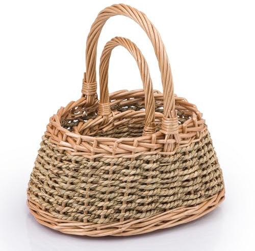 Woodluv Storage Baskets Set of 2, Wicker Seagrass Handwoven Wedding, Shopping, Flower Girls, Easter, Display & Gift Hamper Basket, Natural