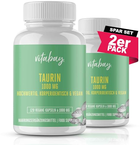 Vitabay Taurin Kapseln Hochdosiert 1000mg - 240 Taurin Kapseln Vegan & Laborgeprüft - Taurine Capsules Aminosäure Taurine 1000mg - Körperidentisch & ohne unerwünschte Zusätze