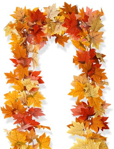 XIANNVXI 2 Pack Autumn Garland 79 Fall Autumn Leaves Garland Rattan Vine Reddish Yellow Artificial Fake Leaves Vine for Fall Decor Decorations Home Halloween