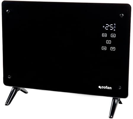 Cofan Convector radiante de panel de vidrio | Potencia: 1500 W | Pantalla LED | Mando a distancia | Control vía app y compatible con asistente de voz | Temporizador 24 h