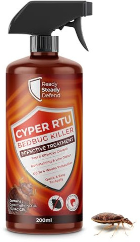 Bed Bug Killer Spray 200ml Cyper RTU - Effective Bed Bug and Insect Treatment, Fast-Acting Formula for Living Spaces and Home Use, Non-Staining and Long Lasting - for Eggs, Larvae & Adult